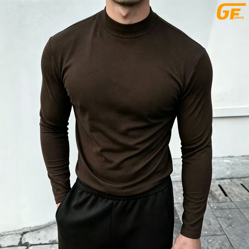 Gale Force Half-High Collar, Waist-Cinching, Long-Sleeved, Solid Color Base Layer Shirt, Slimming, Fitness, Stretchy, Training Inner Wear, Slim Fit, Autumn