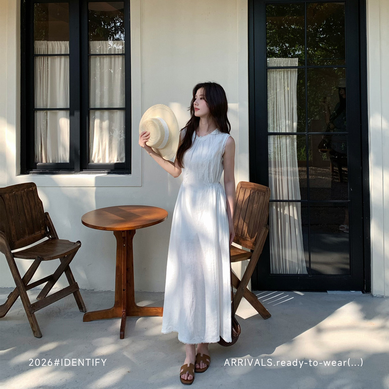 Identify New Summer Collection French Romantic Lace Trim Waist-Cinching Linen Dress 26Ssss0523049