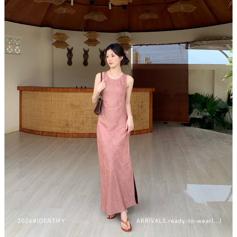 Identify Round Neck Side Slit Rayon Sleeveless Dress for Women Summer Rain Dew Linen Jacquard New Chinese Style Tank Dress Identify Round Neck Side Slit Rayon Sleeveless Dress for Women Summer Rain Dew Linen Jacquard New Chinese Style Tank Dress