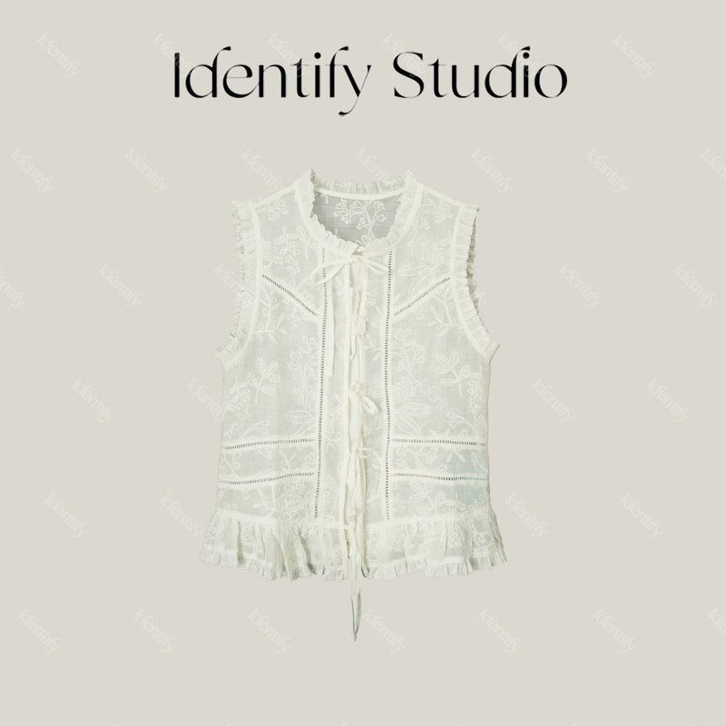 Identify New Summer Collection French-Style Ruffled Edge Embroidered Jacquard Design Ramie Vest 26Ssn061301 Identify New Summer Collection French-Style Ruffled Edge Embroidered Jacquard Design Ramie Vest 26Ssn061301