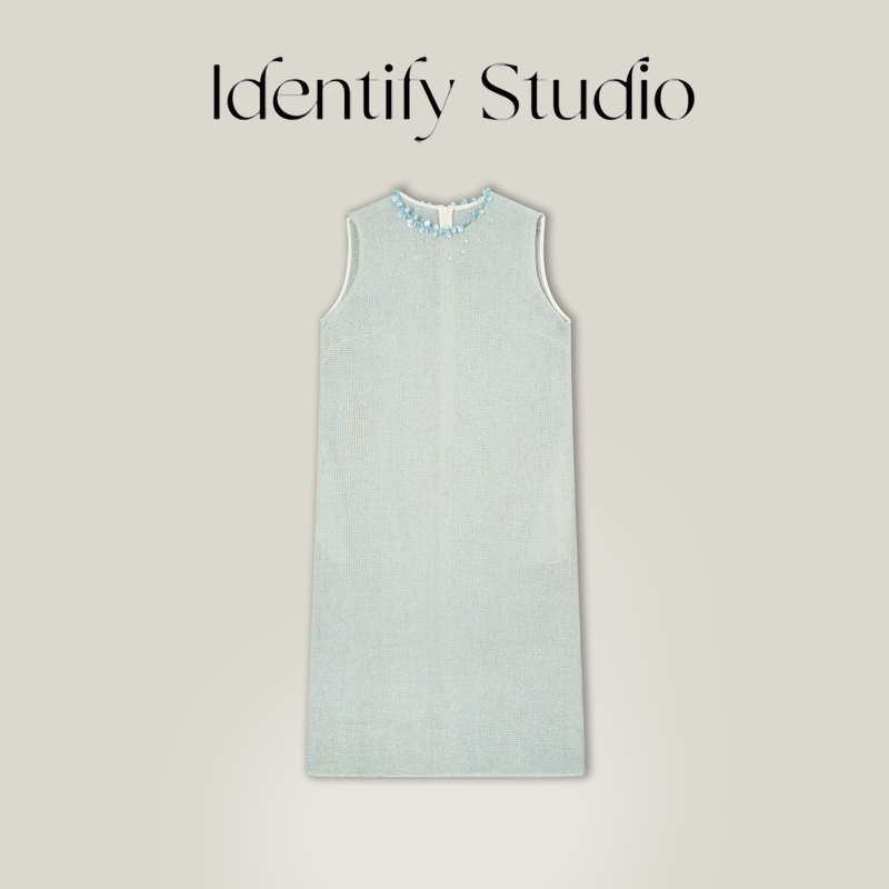 Identify New Summer Style French Sequined Round Neck Design Linen Sleeveless Dress 26Ssn051902 Identify New Summer Style French Sequined Round Neck Design Linen Sleeveless Dress 26Ssn051902