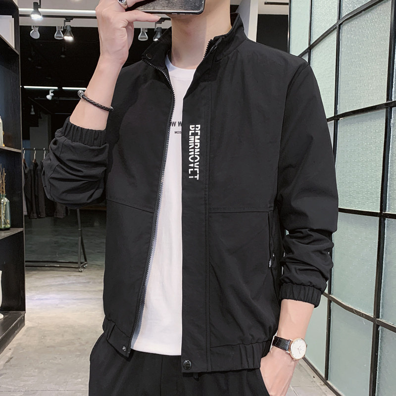 Jacket men's spring and autumn loose middle-aged and young men's thin collar jacket men's trendy handsome tooling all-match casual top