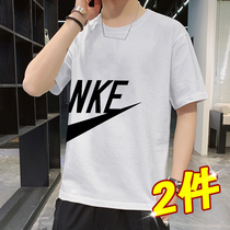 Summer Short Sleeve T-Shirt Men Trend National Tide Pure Colours Clothes Ins Tide Plats Pure Cotton Half Sleeves Students Beat the mens clothing