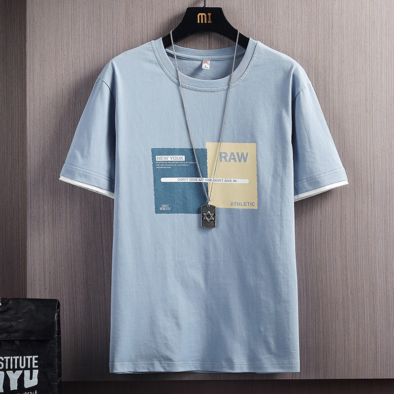 Short sleeve T-shirt for men 2022 new summer Korean version trendy white pure cotton half sleeve round neck T-shirt on top