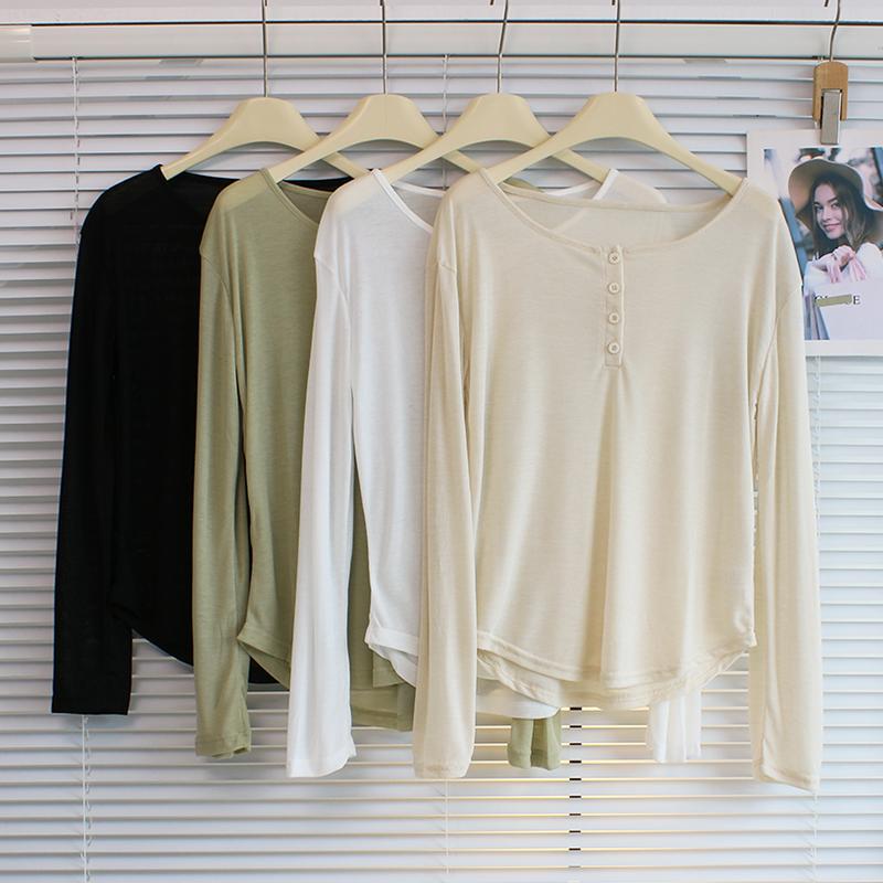Summer New Lyocell Round Neck Long-Sleeve Sun Protection T-Shirt for Women, Thin, Loose, Slimming, Versatile, Casual Cover-Up Top