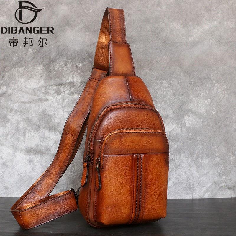Genuine leather chest bag men's summer simple casual one-shoulder Messenger bag head layer cowhide retro chest diagonal men's leather bag