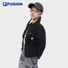 FILA FUSION斐乐运动外套女2024夏季新款修身翻领黑色工装夹克