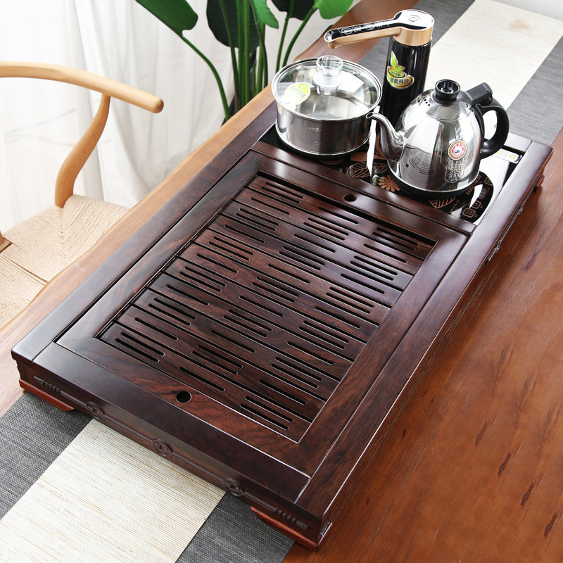 Kung Fu tea set set household simple with gold stove K9 automatic ebony solid wood tea tray tea table office use