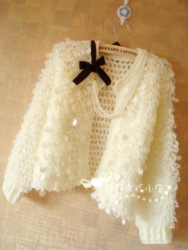 Hàn quốc phiên bản của mùa xuân và mùa thu nhỏ hương thơm vòng tròn áo len mohair handmade stick kim cardigan sequins áo len áo khoác khăn choàng áo len nữ đẹp
