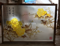 Engraved art glass custom-made new Chinese style peony entrance screen partition background wall ceiling translucent frosted