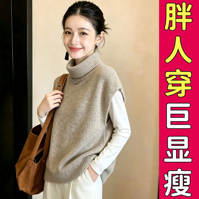 Casual High-Neck Knitted Vest for Women, Plus Size, Autumn and Winter, Layered Look, High-End Sleeveless Sweater Vest Casual High-Neck Knitted Vest for Women, Plus Size, Autumn and Winter, Layered Look, High-End Sleeveless Sweater Vest