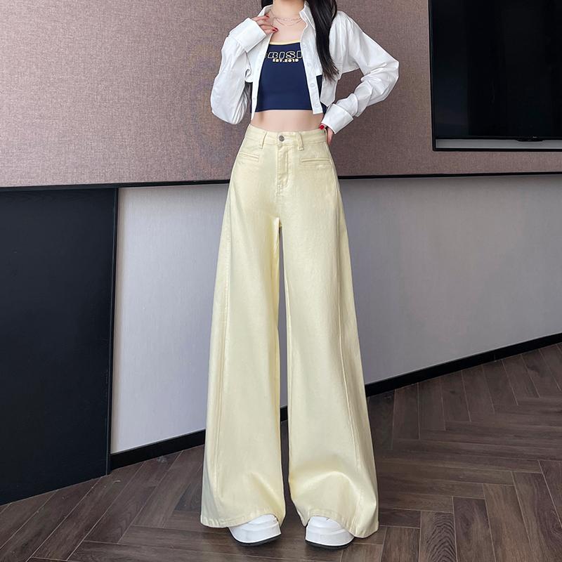 Yellow Wide-Leg Jeans for Women 2025 Spring and Autumn New High-Waisted Drapey Loose Lazy Floor-Length Straight Pants