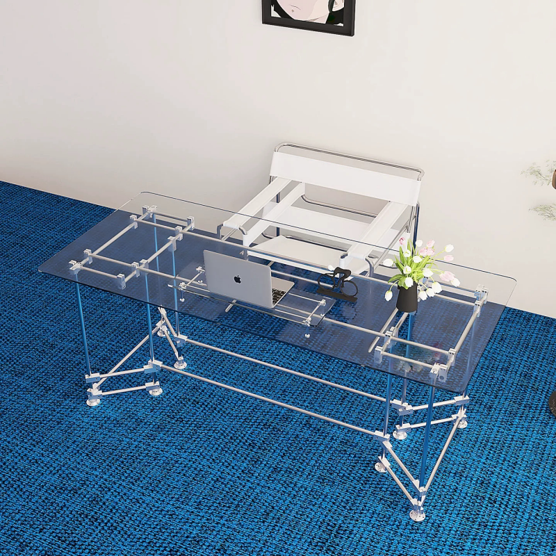 Metal Optical Axis Tempered Glass Desk, Transparent Computer Desk, Internet Celebrity Minimalist Style Office Desk, Home Gaming Writing Desk Metal Optical Axis Tempered Glass Desk, Transparent Computer Desk, Internet Celebrity Minimalist Style Office Desk, Home Gaming Writing Desk