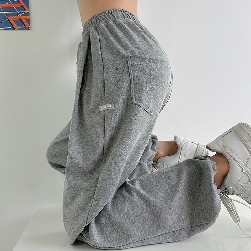 Grey Loose Casual Wide Pants Women's 2021 Spring and Autumn High Waist Large Size Sweatpants Thin Sports Long Pants