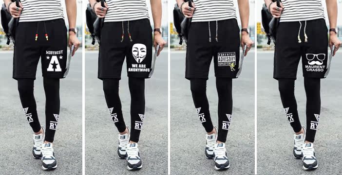 Quần hai dây phù hợp với quần short hip hop mùa xuân và mùa thu quần túi hộp nam