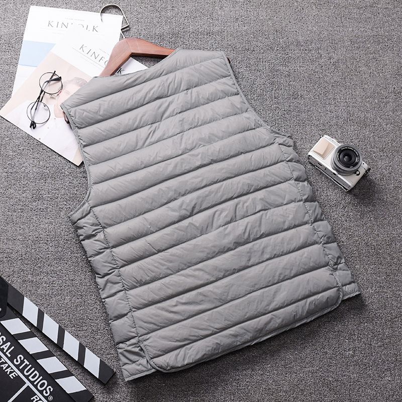 Mùa thu và mùa đông nhẹ xuống vest nam cổ chữ V cỡ lớn mẫu đôi xuống lót ấm không có cổ áo mỏng mặc vest áo blazer nam