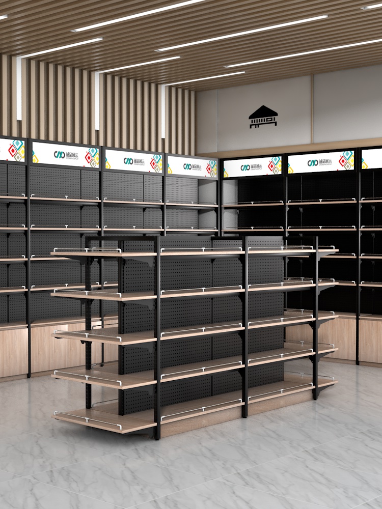 Steel wood supermarket shelves Convenience store maternal and child store display shelves Group purchase store Nakajima food cabinet boutique wooden shelves