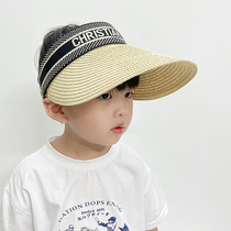 Childrens straw hat summer cool hat boys sun hat empty top Baby Sunscreen hat mid-child breathable exposed top 2021