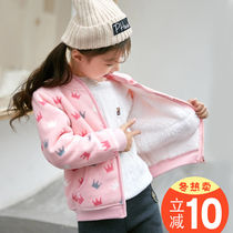 Polar fleece girl plus velvet thickened coat girl imitation lamb wool coat foreign-born baby lamb dress big child cotton suit