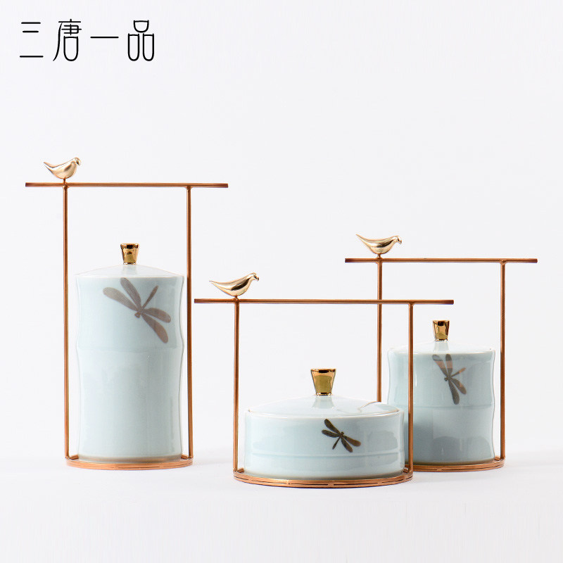 New Chinese Light Luxury Dragonfly Bird Ceramic Can Fittings Room Living Room Sales Building Xuanbo Ancient Frame Decoration