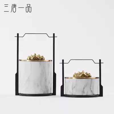 New Chinese style light luxury storage box Metal marble storage tank Living room entrance model room Hotel soft decoration
