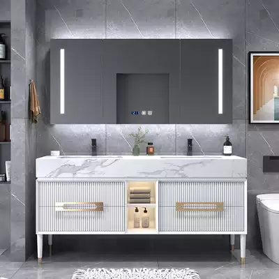 Light luxury Rock board one-in-one bathroom cabinet combination modern simple solid wood double-tank washbasin wash hand wash basin dressing room wash table