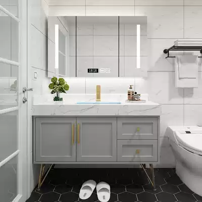 Rock plate integrated basin Smart Nordic bathroom cabinet combination Solid wood floor wash basin cabinet Wash table powder room