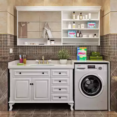Custom American bathroom cabinet combination Balcony roller washing machine Companion all-in-one cabinet Powder room hand washing wash basin