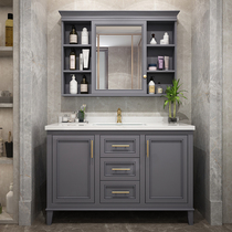 American light luxury Rock board bathroom cabinet combination solid wood oak Nordic hand wash basin toilet wash table smart mirror