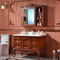 Jane European bathroom cabinet combination oak solid wood floor-standing toilet wash table marble hand wash basin mirror cabinet