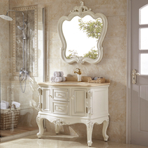 European bathroom cabinet combination solid wood floor-to-floor Jane Oaku oak hand wash basin American toilet wash table mirror cabinet