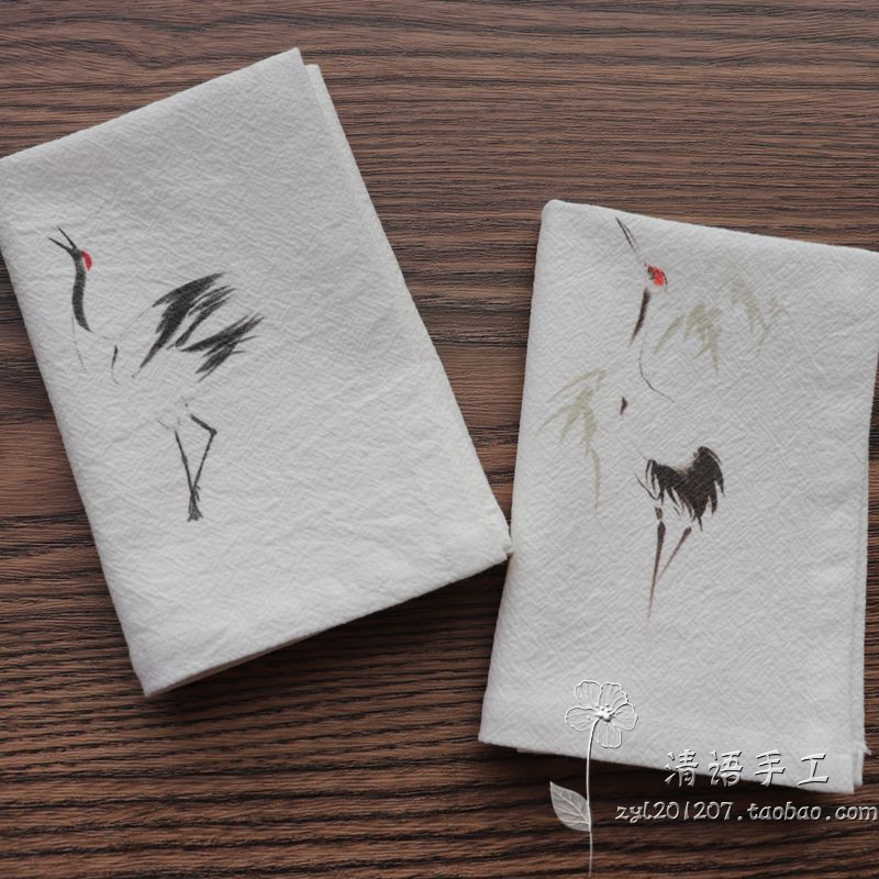 Customize name Chinese wind ancient wind ancient handkerchief art cotton numb girls day creative gift handkerchief pure cotton cranes