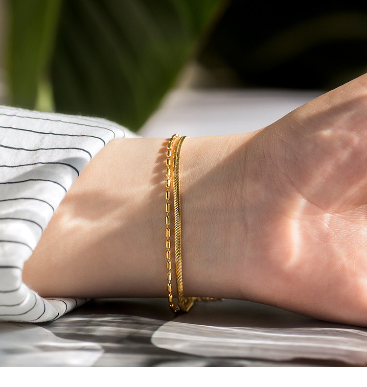 20g Weight Gold Plated Plating Material Titanium Steel Pendant Material Bracelets Classification Simple Style Solid Color Titanium Steel Snake Chain Bracelets In Bulk