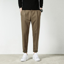 Autumn and winter Korean version of tide woolen small trousers slim feet fall feeling Leisure Business Mens 9-point pants Hong Kong wind straight tube Japanese series
