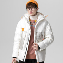 2020 winter ins trend new mens white duck down thick hooded coat big pocket solid color down jacket men