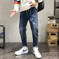 Winter hole jeans mens casual Harlan little feet pants embroidery small Daisy trend American slim fashion brand trousers