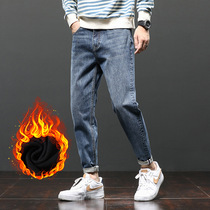 Autumn and winter models with velvet jeans men slim loose casual trousers INS Tide brand Harlan Daddy small feet tapered pants
