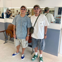 2021 summer Yu Wenle military style pocket washed loose round neck short sleeve do old patch patch T-shirt men