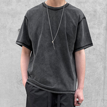 2021 summer Korean version of retro old stitching washed loose short-sleeved mens personality anti-do round neck T-shirt tide brand