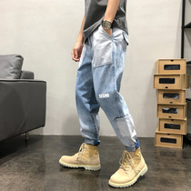 Xu Talang summer American fashion print jeans ankle-length pants loose ins slacks multi-pocket overalls