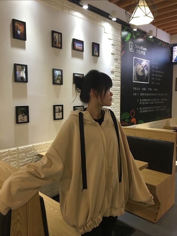Mùa thu đông 2018 mới áo len dài tay nữ hàn quốc nữ cộng với áo khoác nhung dài trùm đầu dày áo kiểu trung niên u50