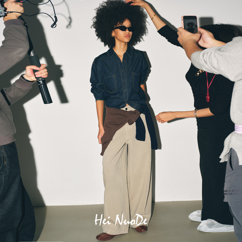 Hei Nuode “Off-Duty Series 005” Scimitar-Cut Wide-Leg Jeans for Women, High-Waisted, Slimming, Loose Fit, Spring Season