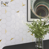  Light luxury Modern simple natural marble metal mosaic tile Bathroom large hexagonal background wall tile