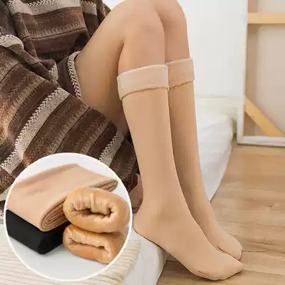Net red thickened plus velvet warm snow socks over the knee women high tube sleep flesh color long socks skin skin naked leg artifact