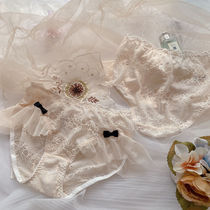  Mesh lace panties female hollow sexy hot transparent bow mid-low waist briefs womens underwear
