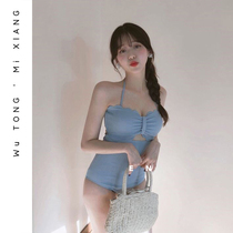 Korean ins one-piece swimsuit small chest steel bracket gathered conservative belly thin cover belly student hot spring swimsuit female