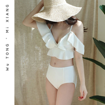 Korean chic split high waist belly cover slim slim steel support small chest gathered backless beach resort spa swimsuit