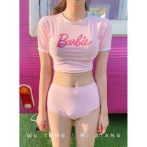 Korean Dress Style Split Swimsuit Women Steel Togather Half Sleeve Conservative High Waist Shade Belly Pink Teenage Girl Day Series Three Sets