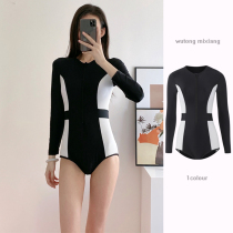 ins new one-piece swimsuit female belly Conservative long sleeve sunscreen beach hot spring vacation black student swimsuit