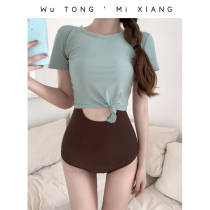 South Korea Ins Conjoined Swimsuit Woman Veil slim collection of short sleeve beach spa swimsuit Two pieces of conservative retro